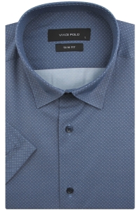 Koszula Męska Elegancka Wizytowa do garnituru granatowa we wzorki z krótkim rękawem w kroju SLIM FIT Viadi Polo R126