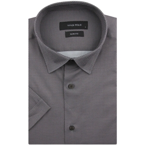 Koszula Męska Elegancka Wizytowa do garnituru brązowa we wzorki z krótkim rękawem w kroju SLIM FIT Viadi Polo R127