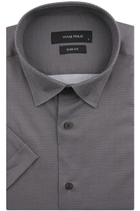 Koszula Męska Elegancka Wizytowa do garnituru brązowa we wzorki z krótkim rękawem w kroju SLIM FIT Viadi Polo R127