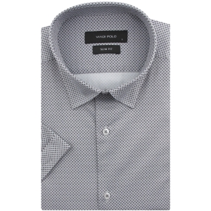 Koszula Męska Elegancka Wizytowa do garnituru biała we wzorki z krótkim rękawem w kroju SLIM FIT Viadi Polo R128