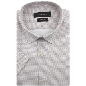 Koszula Męska Elegancka Wizytowa do garnituru beżowa we wzorki z krótkim rękawem w kroju SLIM FIT Viadi Polo R129
