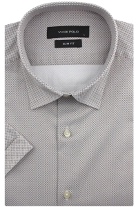 Koszula Męska Elegancka Wizytowa do garnituru beżowa we wzorki z krótkim rękawem w kroju SLIM FIT Viadi Polo R130