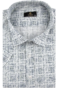 Koszula Męska Elegancka Biała we Wzorki Duża z Krótkim Rękawem Classo R132