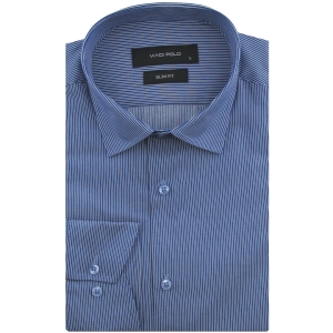 Koszula Męska Elegancka Granatowa w Paski Slim Fit Viadi Polo L185