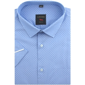Koszula Męska Elegancka Niebieska w Kropki Slim Fit Laviino R180