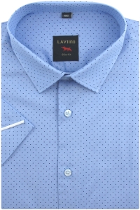 Koszula Męska Elegancka Niebieska w Kropki Slim Fit Laviino R180