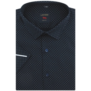 Koszula Męska Elegancka Granatowa w Kropki Slim Fit Laviino R181
