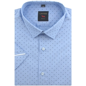 Koszula Męska Elegancka Niebieska we Wzorki Slim Fit Laviino R182