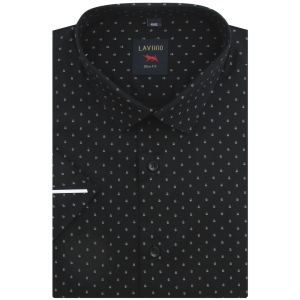 Koszula Męska Elegancka Czarna we Wzorki Slim Fit Laviino R183
