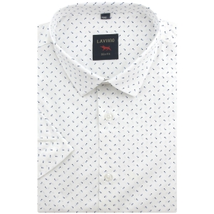 Koszula Męska Elegancka Biała we Wzorki Slim Fit Laviino R185