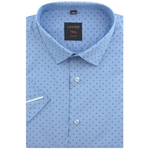 Koszula Męska Elegancka Niebieska we Wzorki Slim Fit Laviino R186