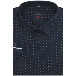 Koszula Męska Elegancka Granatowa we Wzorki Slim Fit Laviino R187