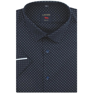 Koszula Męska Elegancka Granatowa we Wzorki Slim Fit Laviino R188