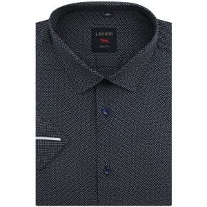 Koszula Męska Elegancka Czarna we Wzorki Slim Fit Laviino R189