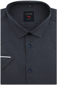 Koszula Męska Elegancka Czarna we Wzorki Slim Fit Laviino R189