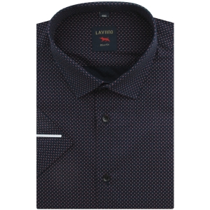 Koszula Męska Elegancka Granatowa we Wzorki Slim Fit Laviino R190