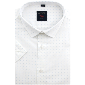 Koszula Męska Elegancka Biała we Wzorki Slim Fit Laviino R191