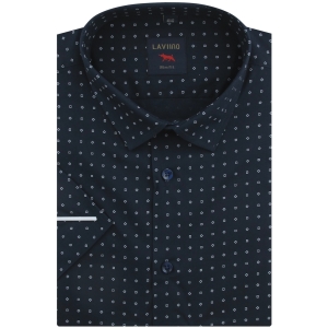 Koszula Męska Elegancka Granatowa we Wzorki Slim Fit Laviino R192