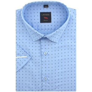Koszula Męska Elegancka Niebieska we Wzorki Slim Fit Laviino R193