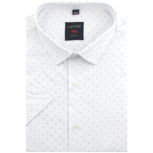 Koszula Męska Elegancka Biała we Wzorki Slim Fit Laviino R194