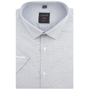 Koszula Męska Elegancka Biała we Wzorki Slim Fit Laviino R195