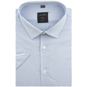 Koszula Męska Elegancka Błękitna w Kropki Slim Fit Laviino R196