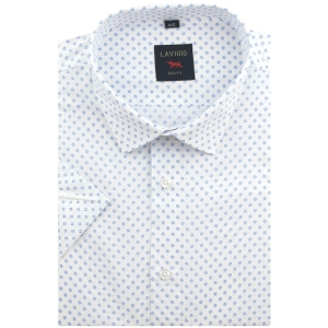 Koszula Męska Elegancka Biała we Wzorki Slim Fit Laviino R197