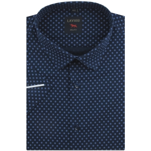 Koszula Męska Elegancka Granatowa we Wzorki Slim Fit Laviino R198