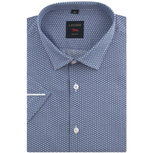 Koszula Męska Elegancka Granatowa we Wzorki Slim Fit Laviino R199