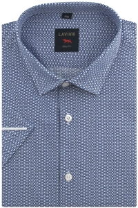 Koszula Męska Elegancka Granatowa we Wzorki Slim Fit Laviino R199