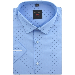Koszula Męska Elegancka Niebieska we Wzorki Slim Fit Laviino R200