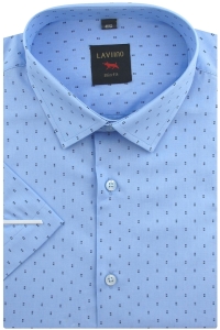 Koszula Męska Elegancka Niebieska we Wzorki Slim Fit Laviino R200