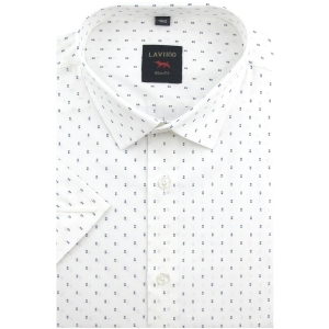Koszula Męska Elegancka Biała we Wzorki Slim Fit Laviino R201