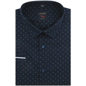 Koszula Męska Elegancka Granatowa we Wzorki Slim Fit Laviino R202