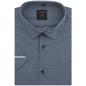Koszula Męska Elegancka Granatowa we Wzorki Slim Fit Laviino R203