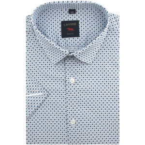 Koszula Męska Elegancka Błękitna we Wzorki Slim Fit Laviino R204