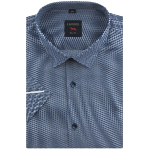 Koszula Męska Elegancka Granatowa we Wzorki Slim Fit Laviino R205