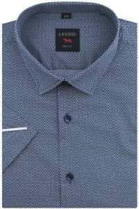 Koszula Męska Elegancka Granatowa we Wzorki Slim Fit Laviino R205