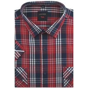 Koszula Męska Casual Czerwona w Kratkę Regular Laviino R207