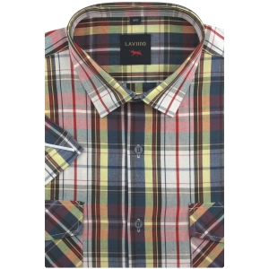 Koszula Męska Casual Żółta w Kratkę Regular Laviino R208