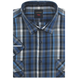 Koszula Męska Casual Granatowa w Kratkę Regular Laviino R209