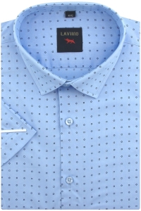Koszula Męska Elegancka Wizytowa Niebieska we Wzorki Duża Laviino R226