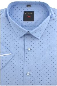 Koszula Męska Elegancka Wizytowa Niebieska we Wzorki Duża Laviino R247