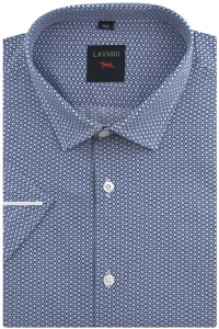 Koszula Męska Elegancka Wizytowa Granatowa we Wzorki Duża Laviino R248