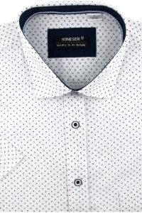 Koszula Męska Elegancka Biała we wzorki Regular Koneser R272