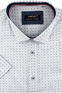 Koszula Męska Elegancka Biała we wzorki Regular Koneser R273
