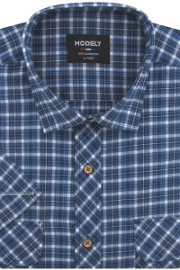 Koszula Męska Casual Granatowa w Kratkę Duża z Krótkim Rękawem Modely R389