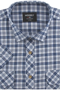 Koszula Męska Casual Niebieska w Kratkę Duża z Krótkim Rękawem Modely R391