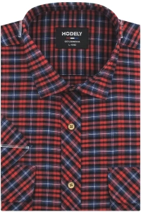 Koszula Męska Casual Czerwona w Kratkę Duża z Krótkim Rękawem Modely R392