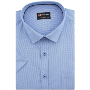 Koszula Męska Elegancka Niebieska w Drobną Kratkę Slim Fit Modely R305